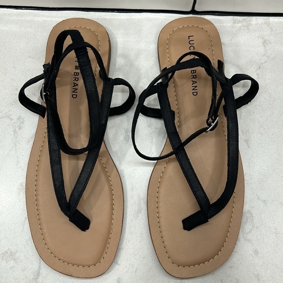 Lucky Brand Black Leather Bahlia Thong Strappy Buckle Sandal Size 10 NWOT - Picture 5 of 16